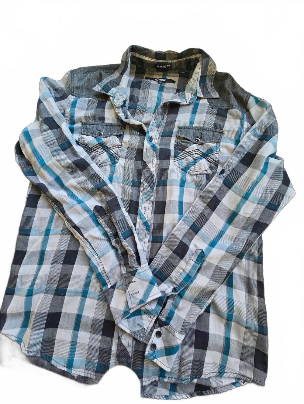 Carbon Classic Fit blue plaid button front shirt